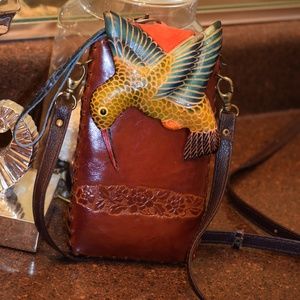 Handcrafted Leather Hummingbird Purse - Small
